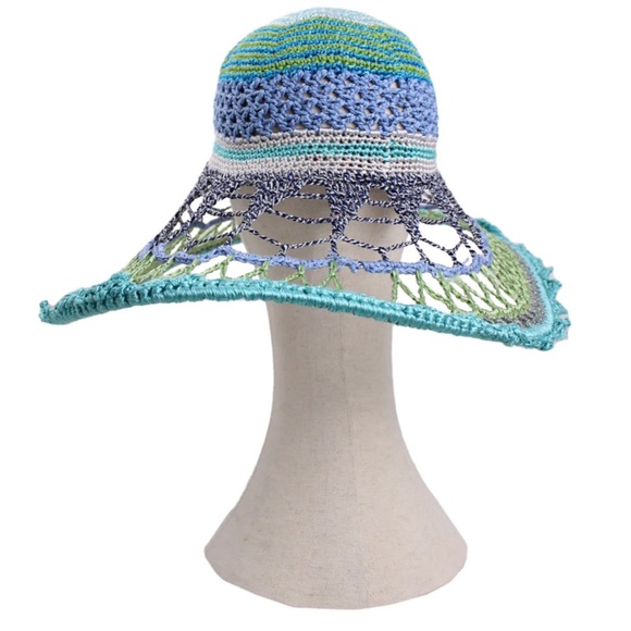 Missoni Multicolor Wide Brim Crochet Knit Sun Hat